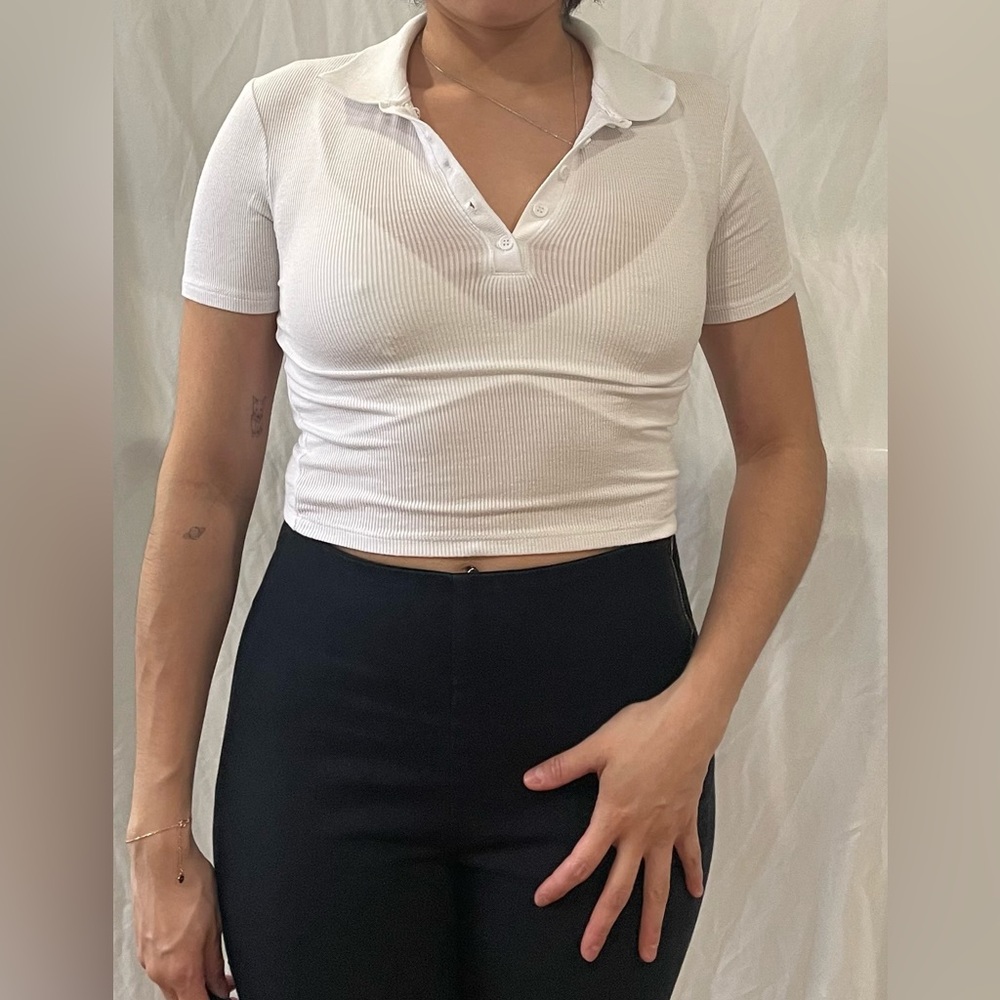 Y2K Cropped Polo Shirt White / SZ S